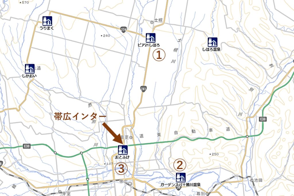 帯広インター近くの道の駅地図