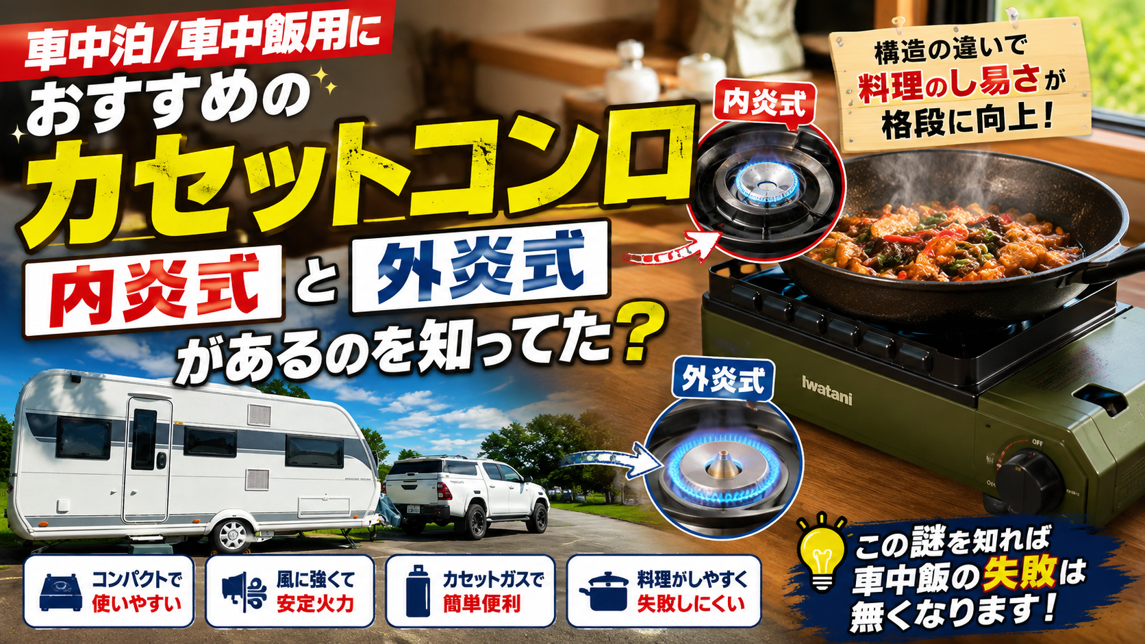 車中泊用ガスコンロの選び方アイキャッチ画像