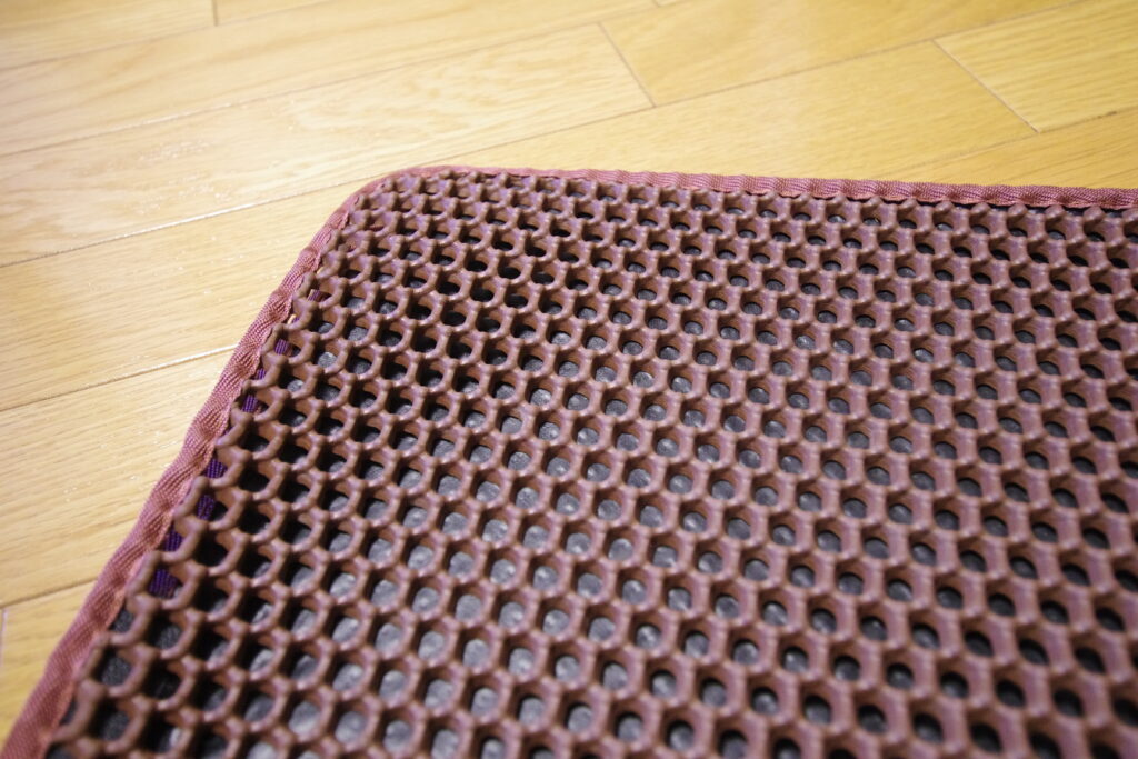 猫トイレマットをキャンピングトレーラーの玄関マットに使う様子