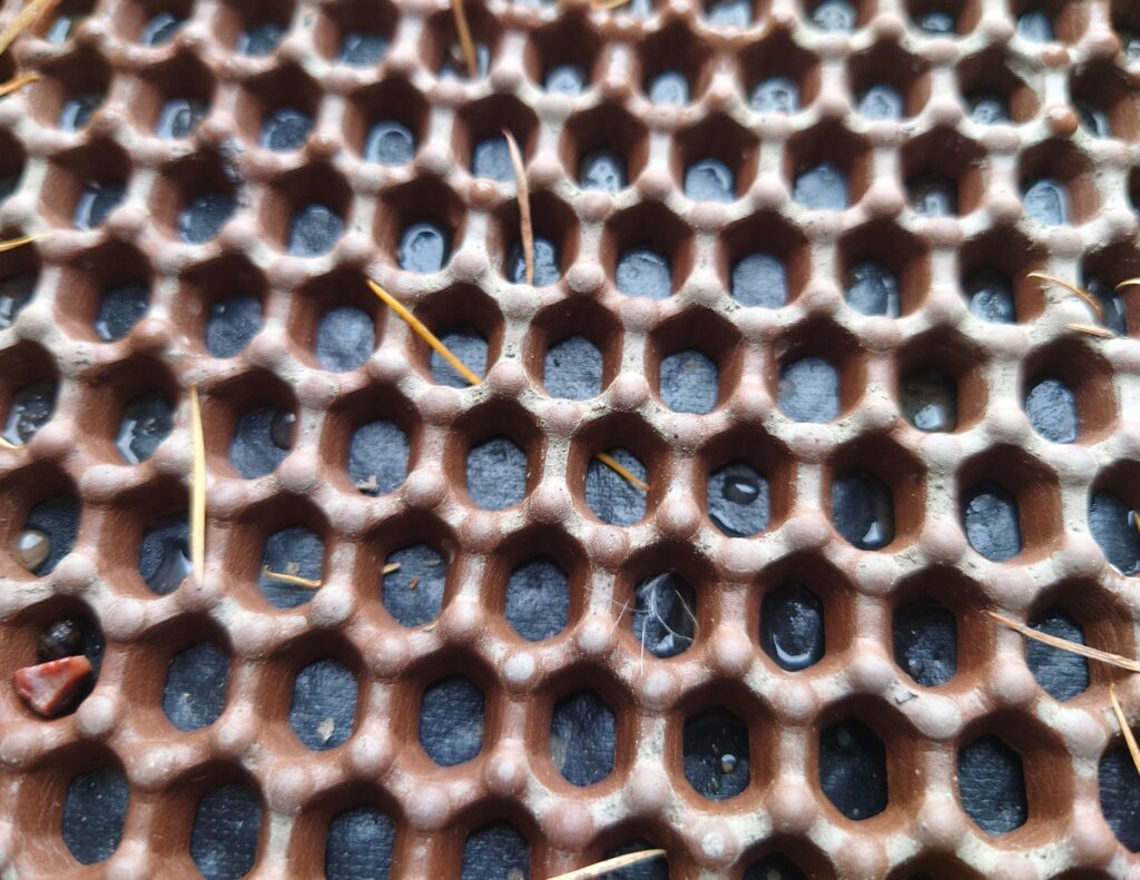 水も砂も泥もハニカム穴に効率的に溜まる様子